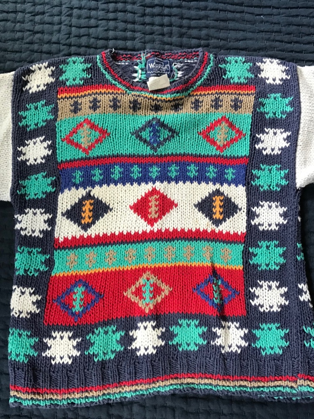 Woolrich Vintage Sweater Blue Floral Abstract 80s 90s Women's Med Ramie Cotton